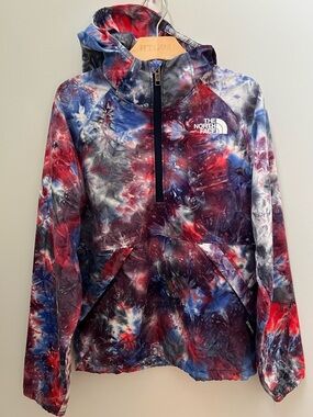 The North Face Tie-Dye Hooded Pullover in Red, Blue, Purple windbreaker